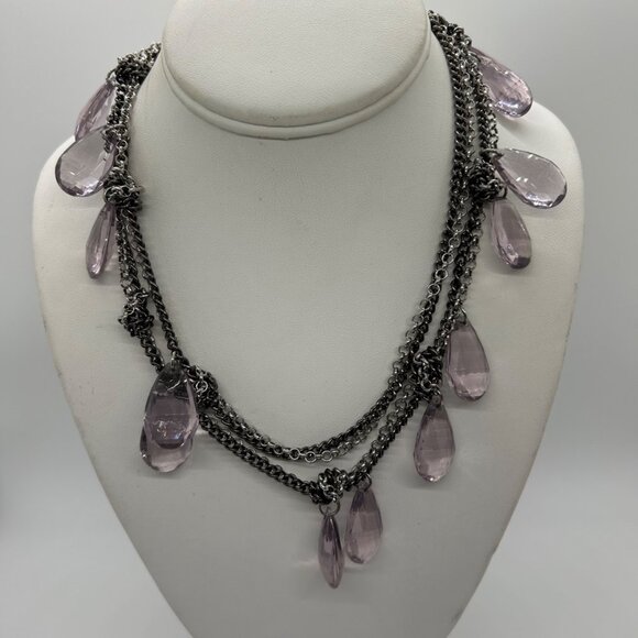 Loft Double Strand Necklace Purple Faceted Teardrop Silver-Tone Chain Vintage - Picture 12 of 15